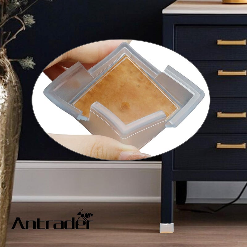 Antrader Rubber Furniture Pads Square Shape Floor Protector Chair Sofa Non-Slip Feet Pad Leg Cap with Felt Pads Fit 1 1/4 Inch- 1 3/8 Inch(3.2-3.5cm), 16pcs,Transparent - Image 3